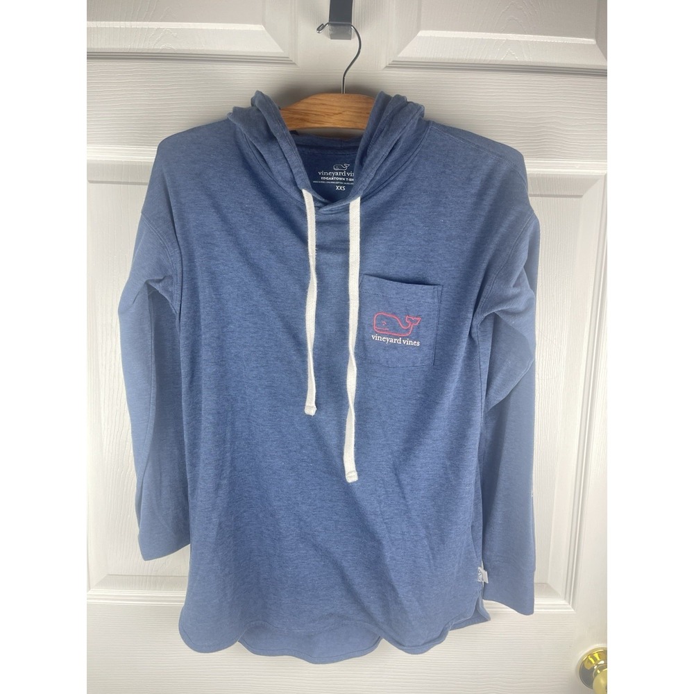 Vineyard Vines Edgartown Hoodie Shirt Women XXS Blue Whale Logo Pocket Lg Sleeve - Picture 2 of 7